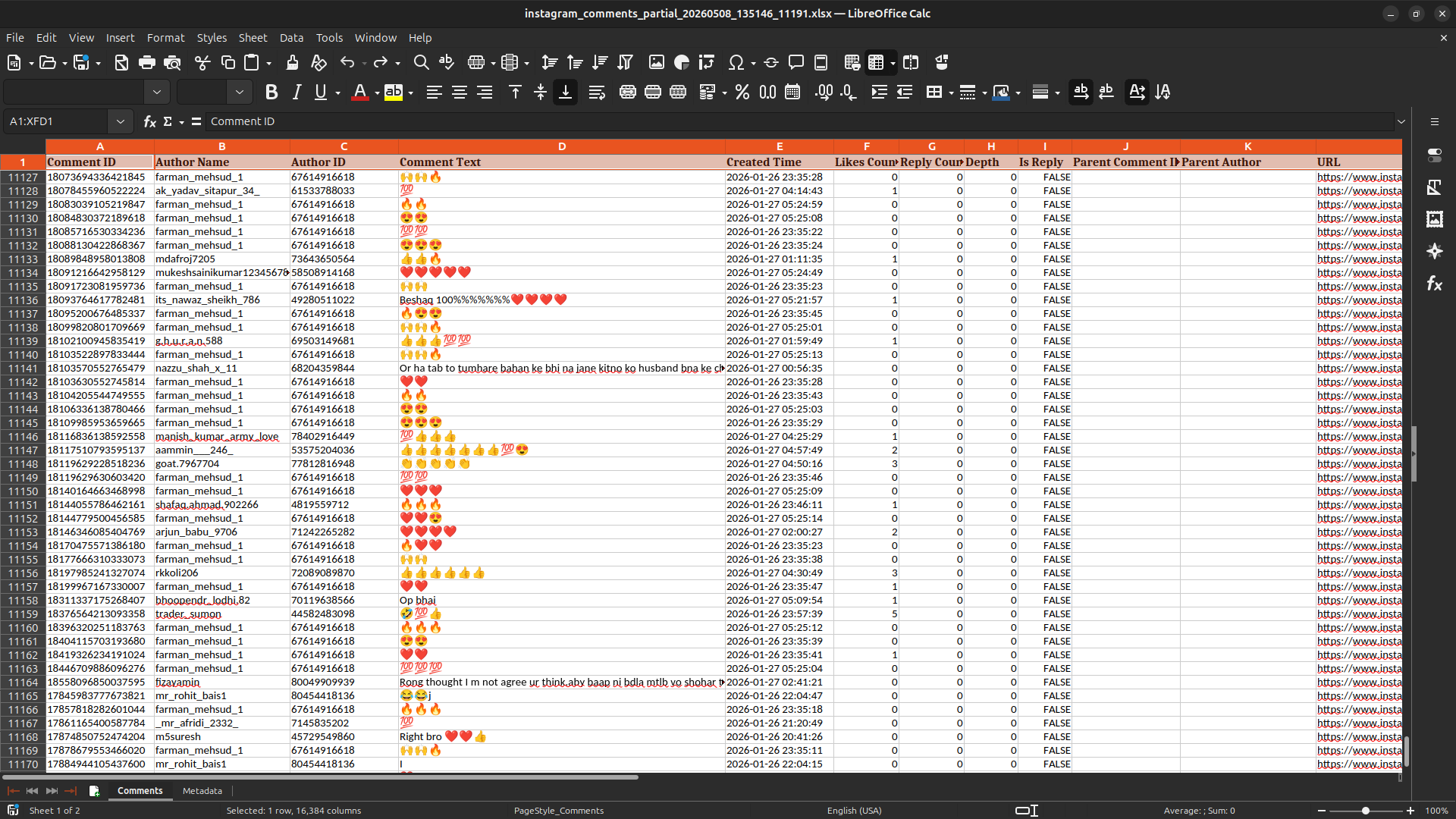 Screenshot of the Instagram Comments Extractor tool